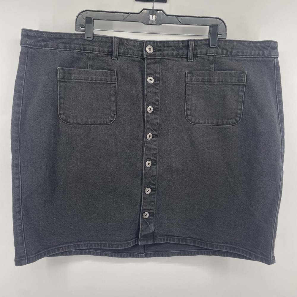 Torrid Denim Skirt Womens 24 Black Button Front Patch Pocket Mini NWT